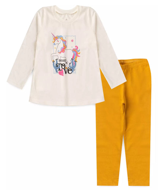Conjunto de Inverno para Menina Estampado Unicórnio Marfim