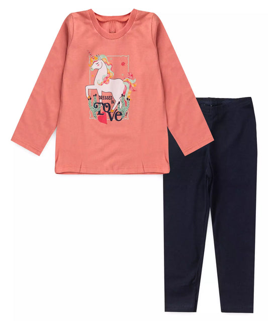 Conjunto de Inverno para Menina Estampado Unicórnio Rosa