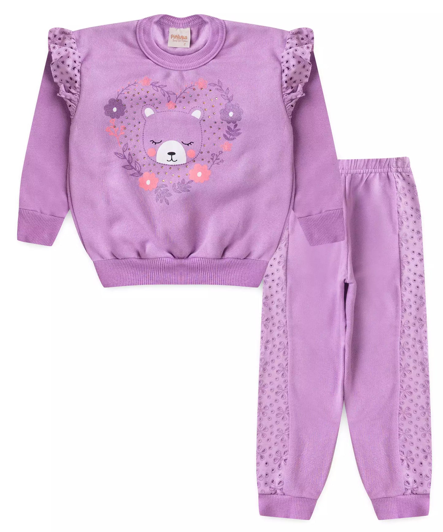 Conjunto de Inverno para Menina Ursinho Fofo Lilás
