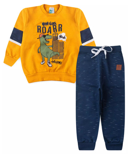 Conjunto de Inverno para Menino Dinossauro Amarelo
