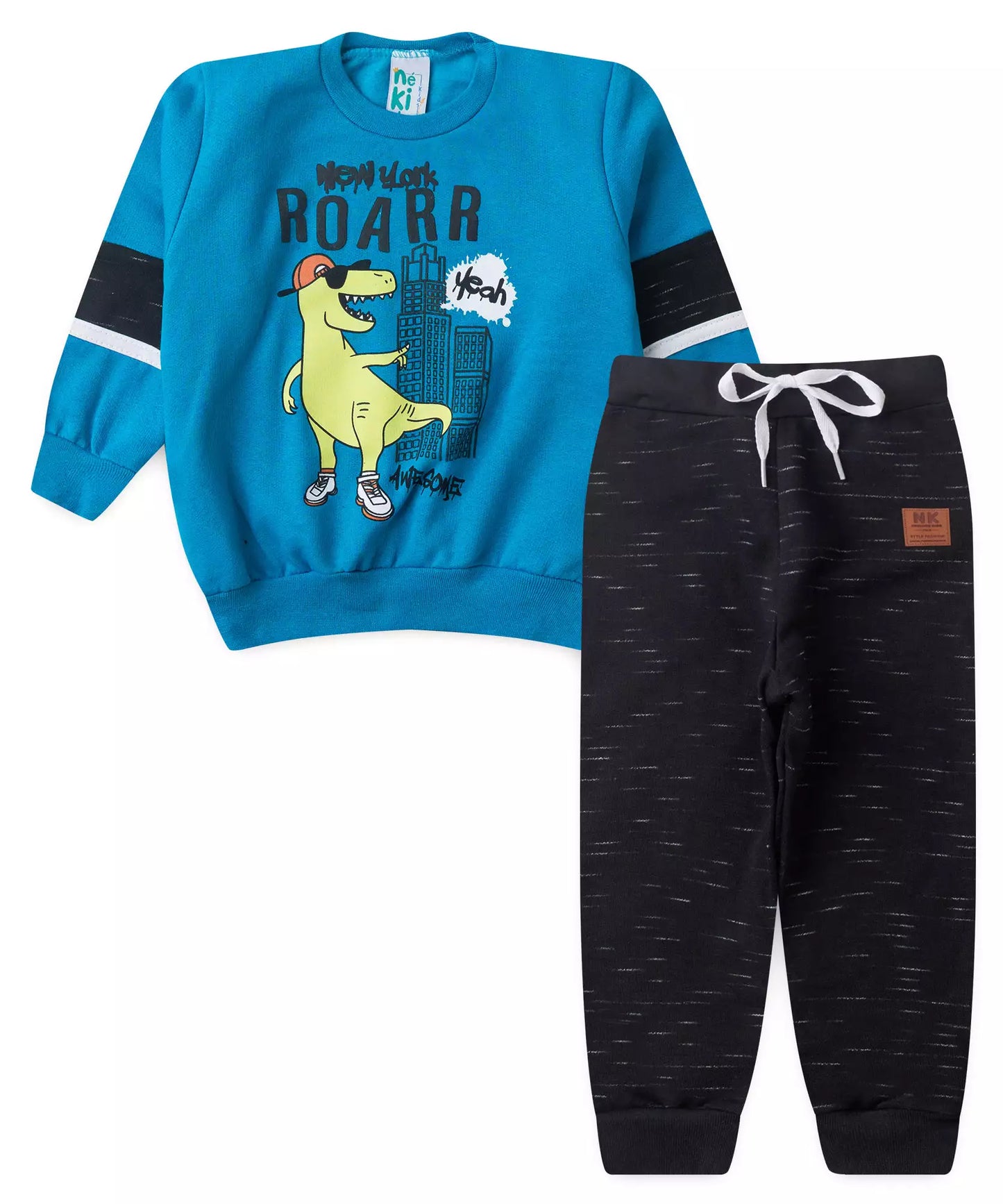 Conjunto de Inverno para Menino no Dinossauro em Azul