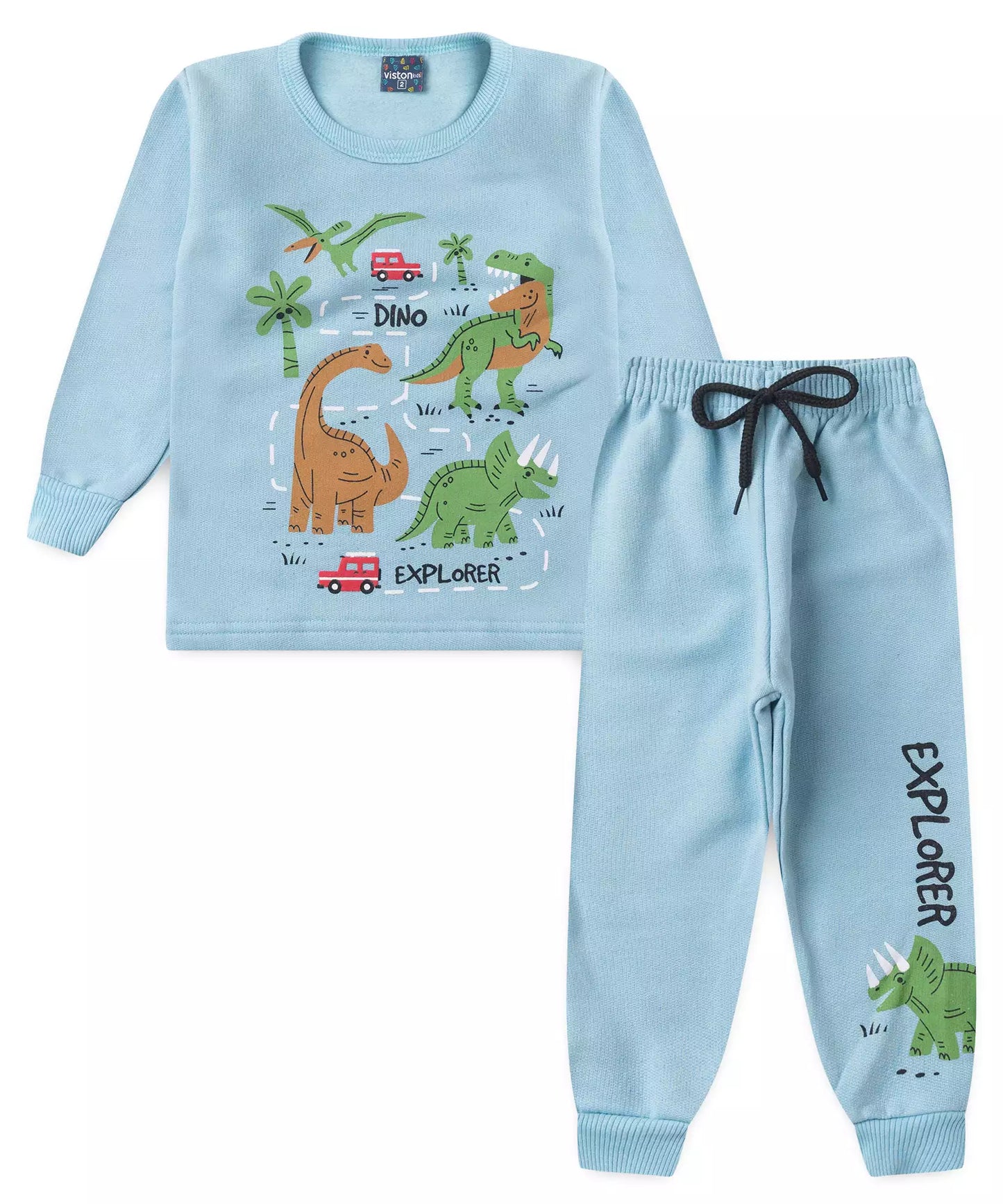 Conjunto de Inverno para Menino Dinossauro no Azul