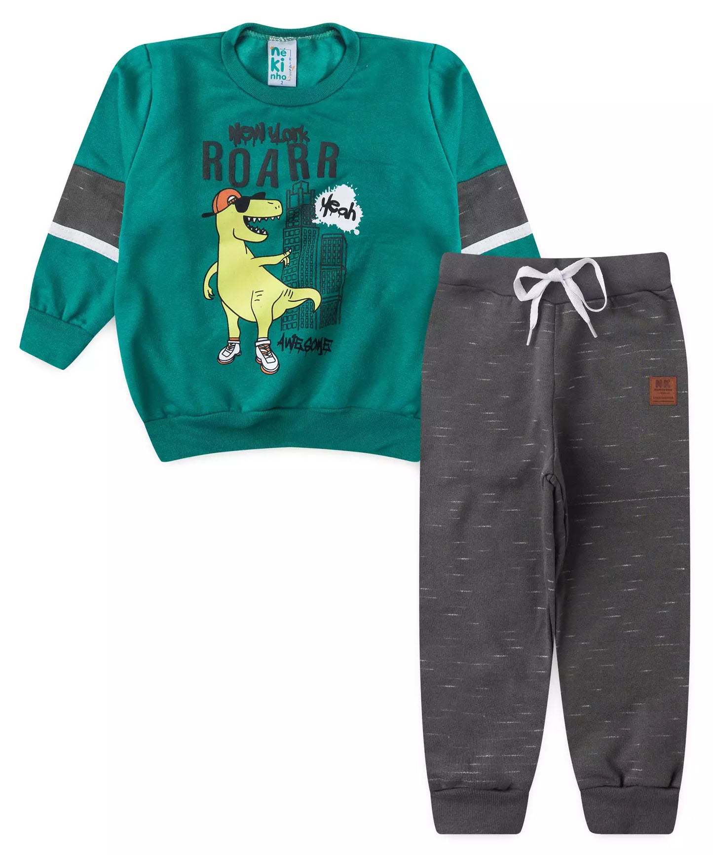 Conjunto de Inverno para Menino no Dinossauro em Verde