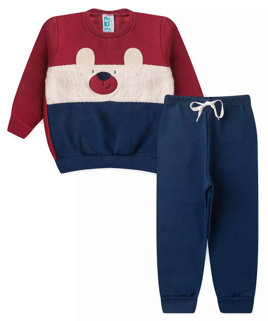 Conjunto de Inverno para Menino Ursinho em Vermelho