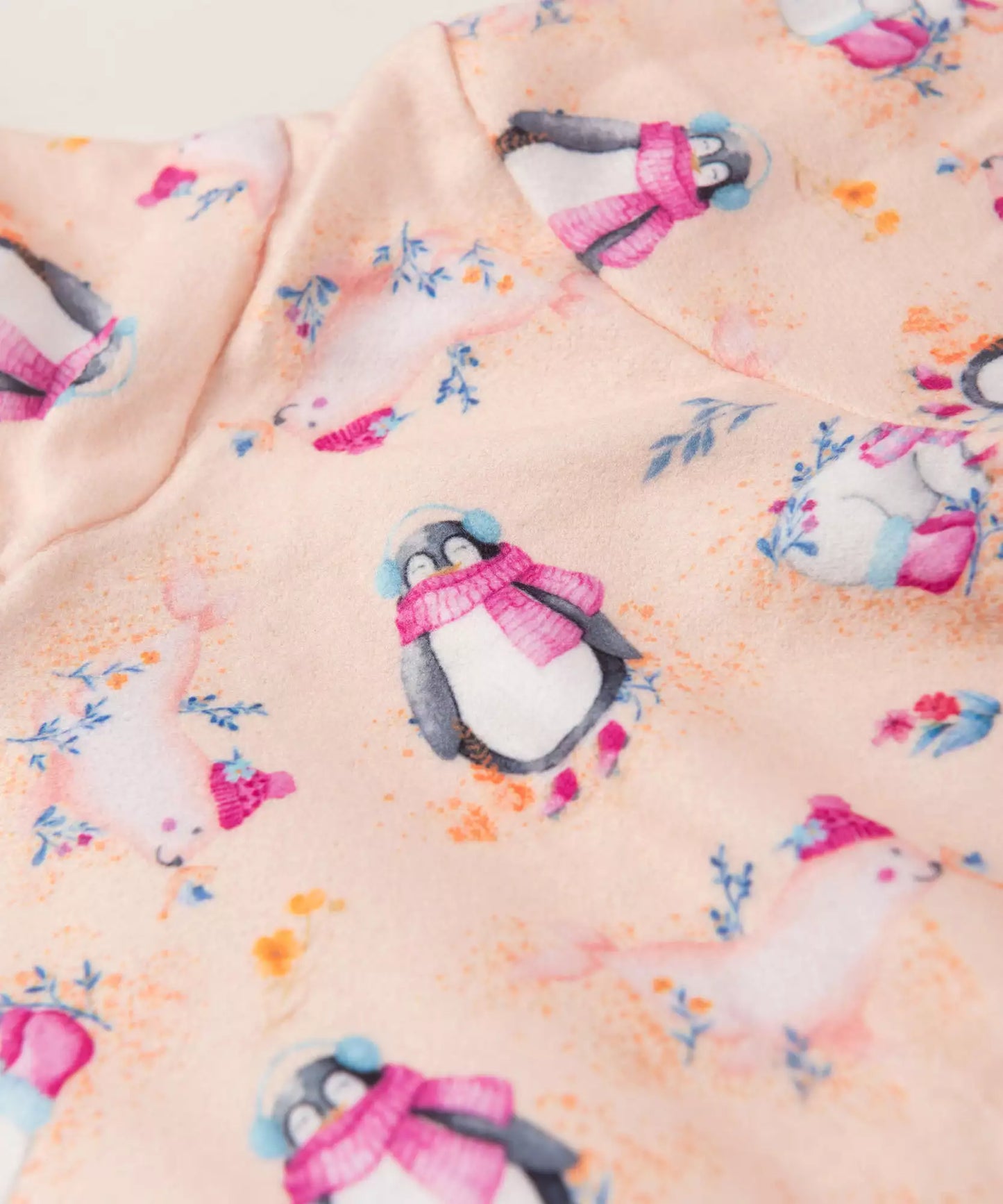 Conjunto de Soft para Bebê Menina Pinguim Salmão