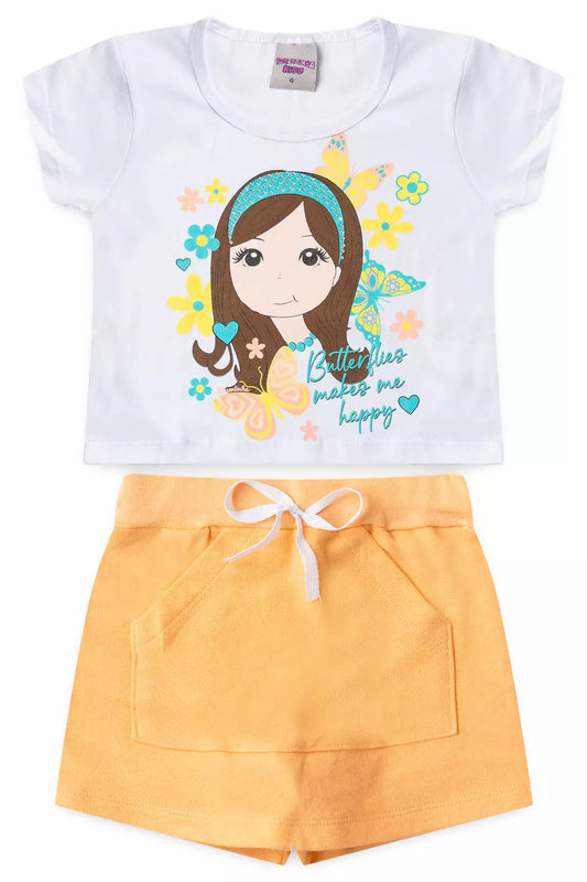 Conjunto de Verão Infantil Feminino Bonequinha Branca