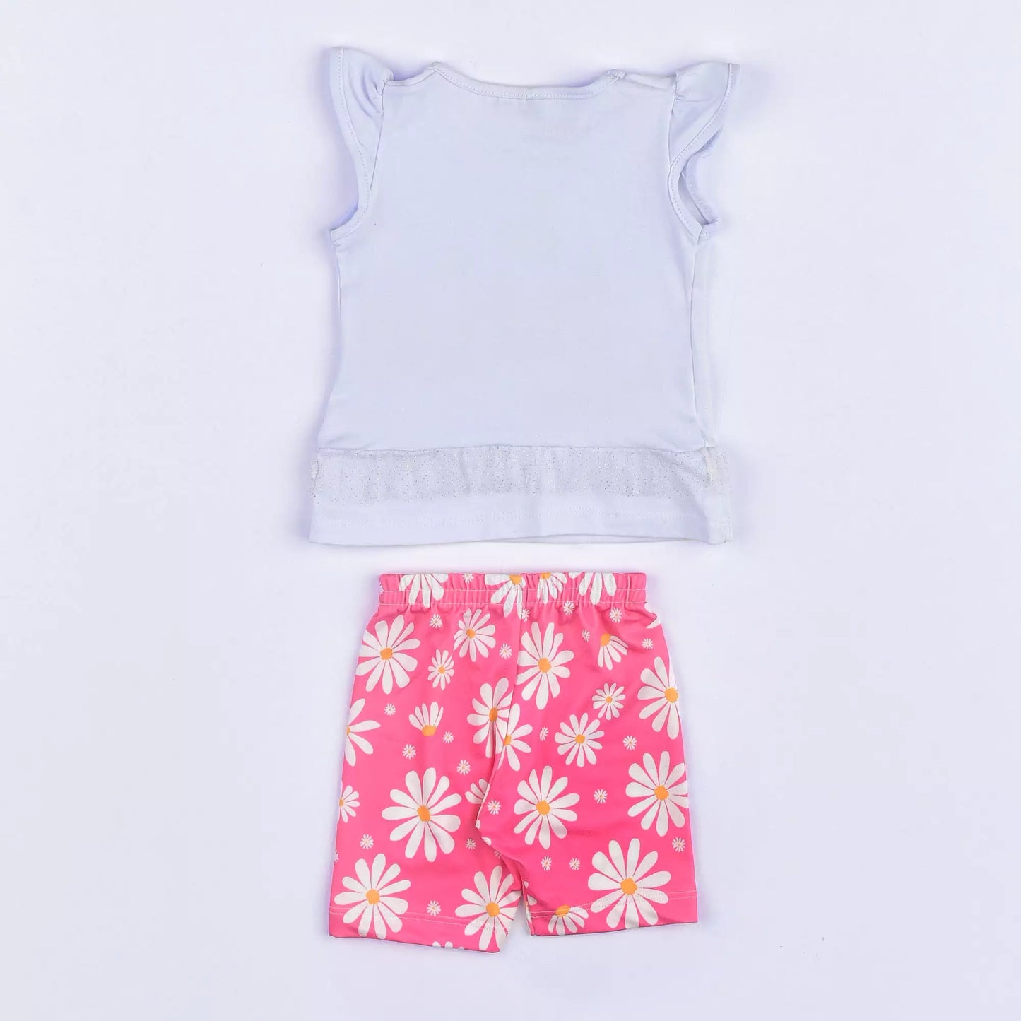 Conjunto de Verão Bebê Menina Blusa Bata Branca Picolé e Short Ciclista Rosa Floral