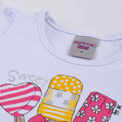 Conjunto de Verão Bebê Menina Blusa Bata Branca Picolé e Short Ciclista Rosa Floral