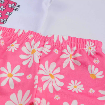 Conjunto de Verão Bebê Menina Blusa Bata Branca Picolé e Short Ciclista Rosa Floral