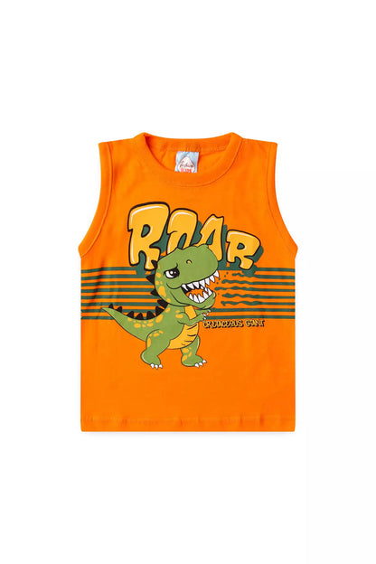 Conjunto de Verão Menino Dino Roaar Laranja