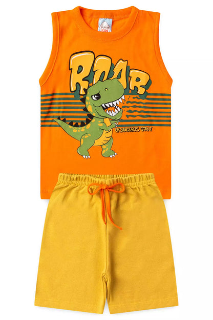 Conjunto de Verão Menino Dino Roaar Laranja