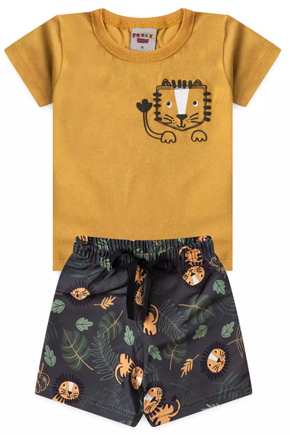 Conjunto de Verão para Bebê Menino Leão Marrom