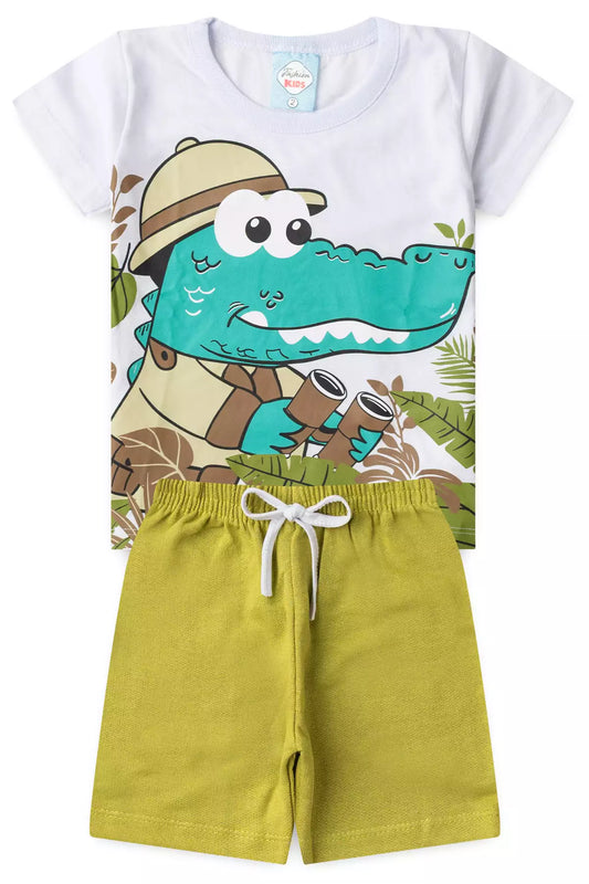 Conjunto de Verão para Menino Jacaré Branco