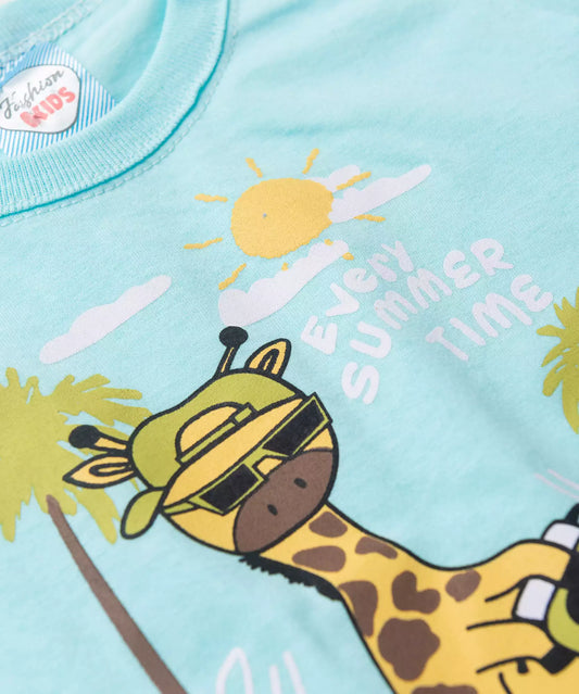 Conjunto de Verão Bebê Menino Girafinha Azul