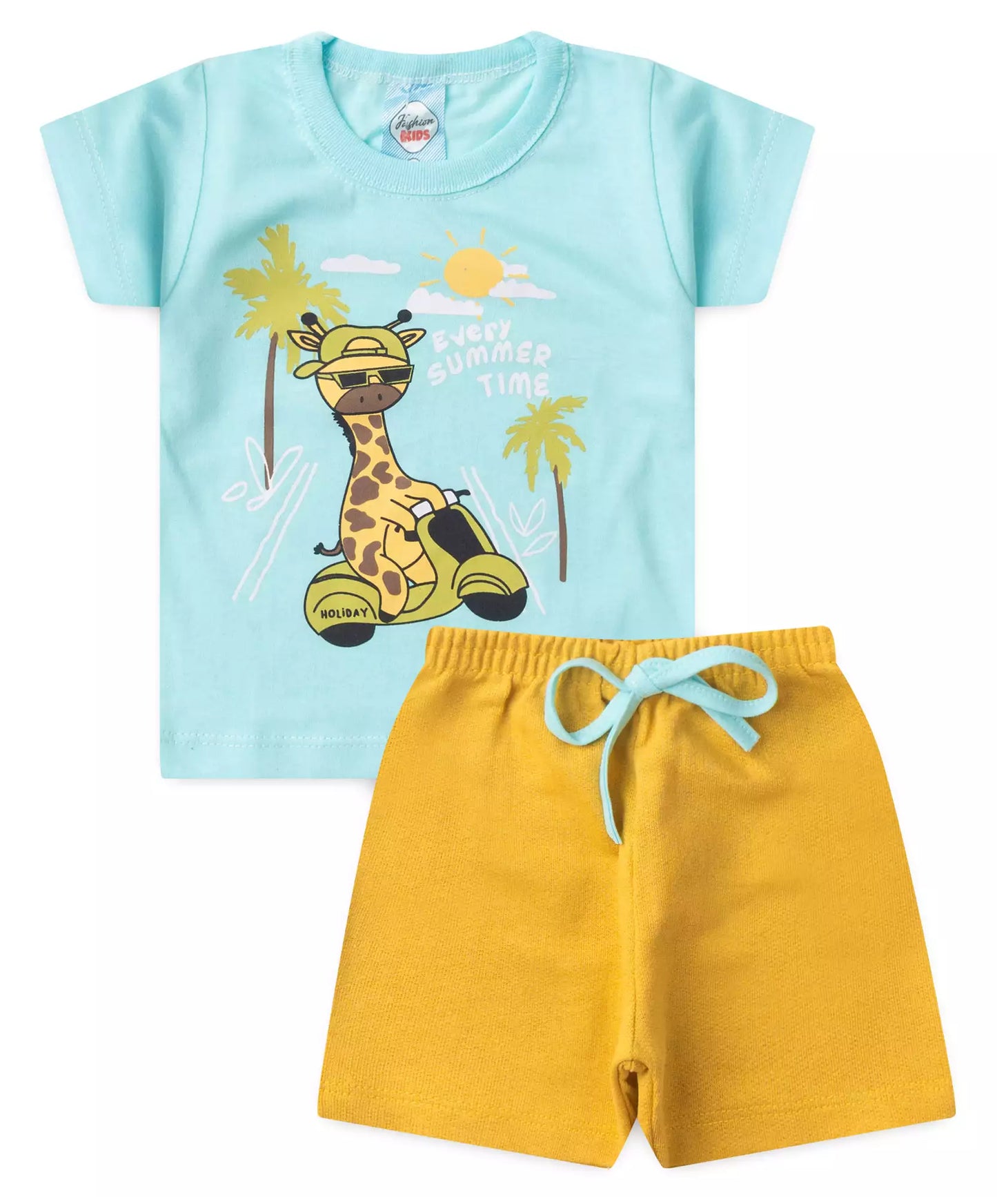 Conjunto de Verão Bebê Menino Girafinha Azul