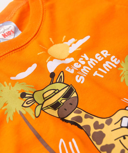 Conjunto de Verão Bebê Menino Girafinha Laranja