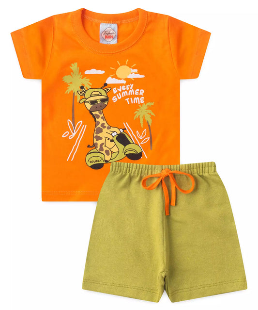 Conjunto de Verão Bebê Menino Girafinha Laranja