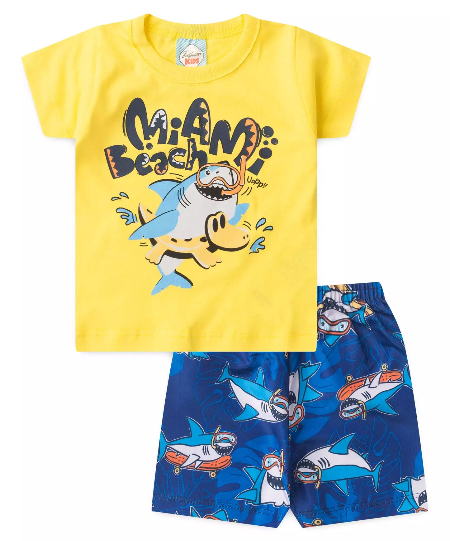 Conjunto de Verão Bebê Menino Tubarãozinho Amarelo