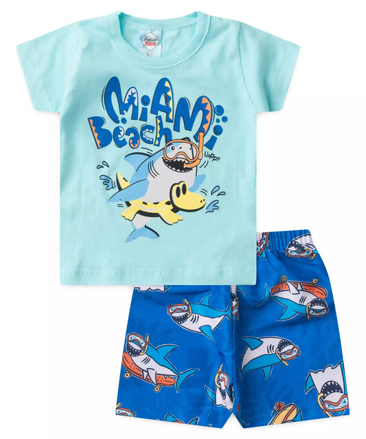 Conjunto de Verão Bebê Menino Tubarãozinho Azul