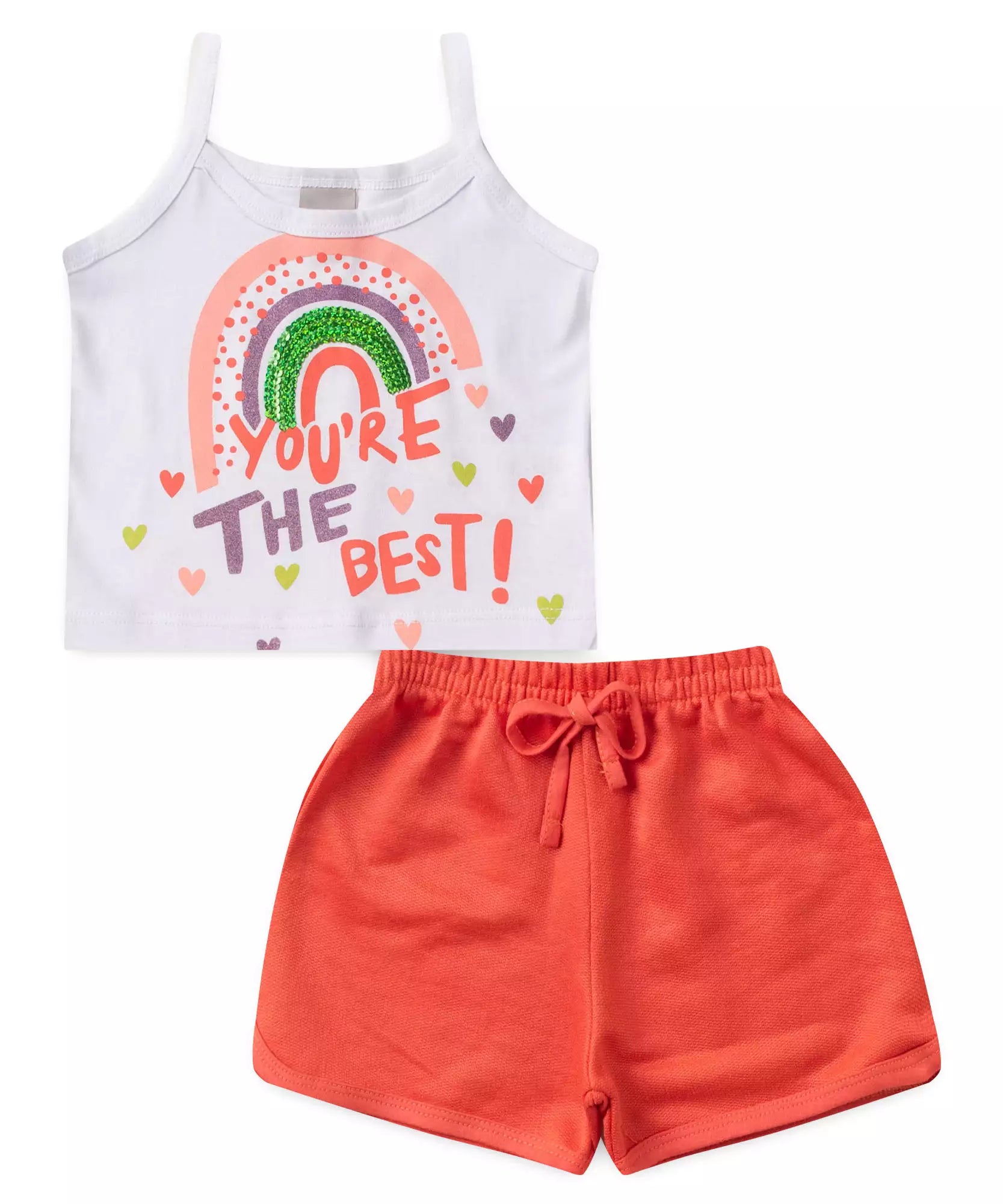 Conjunto de Verão Infantil Feminino Arco-Íris Branco