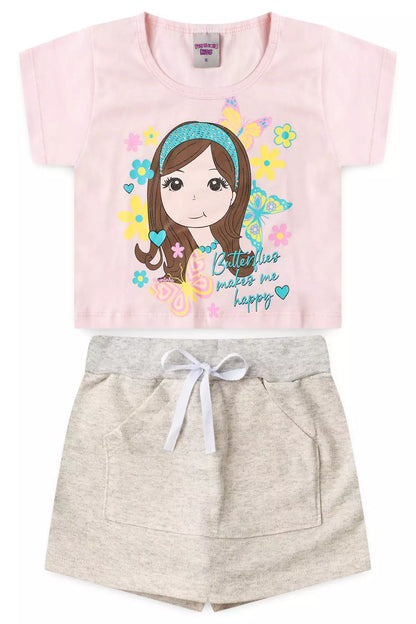 Conjunto de Verão Infantil Feminino Bonequinha Rosa