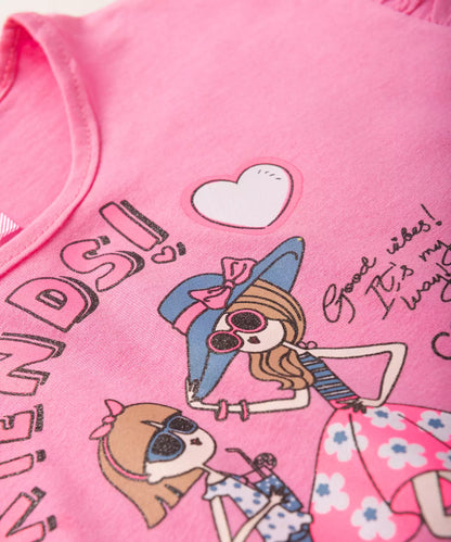 Conjunto de Verão Infantil Feminino Bonequinhas Rosa
