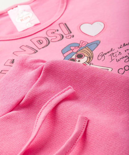 Conjunto de Verão Infantil Feminino Bonequinhas Rosa