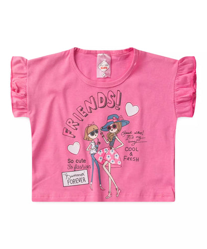 Conjunto de Verão Infantil Feminino Bonequinhas Rosa