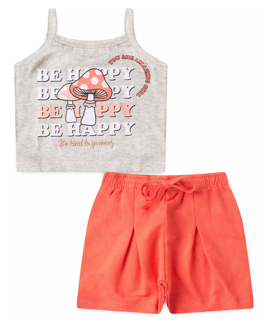 Conjunto de Verão Infantil Feminino Cogumelo Mescla