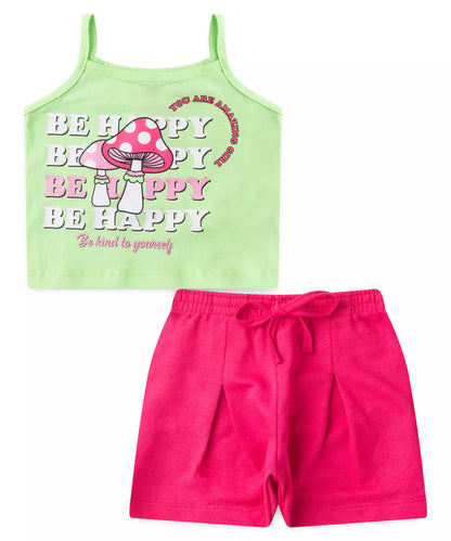 Conjunto de Verão Infantil Feminino Cogumelo Verde