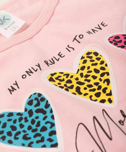 Conjunto de Verão Infantil Feminino Coração em Rosa
