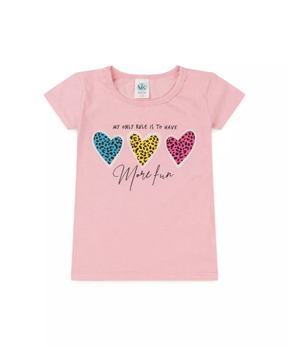 Conjunto de Verão Infantil Feminino Coração em Rosa