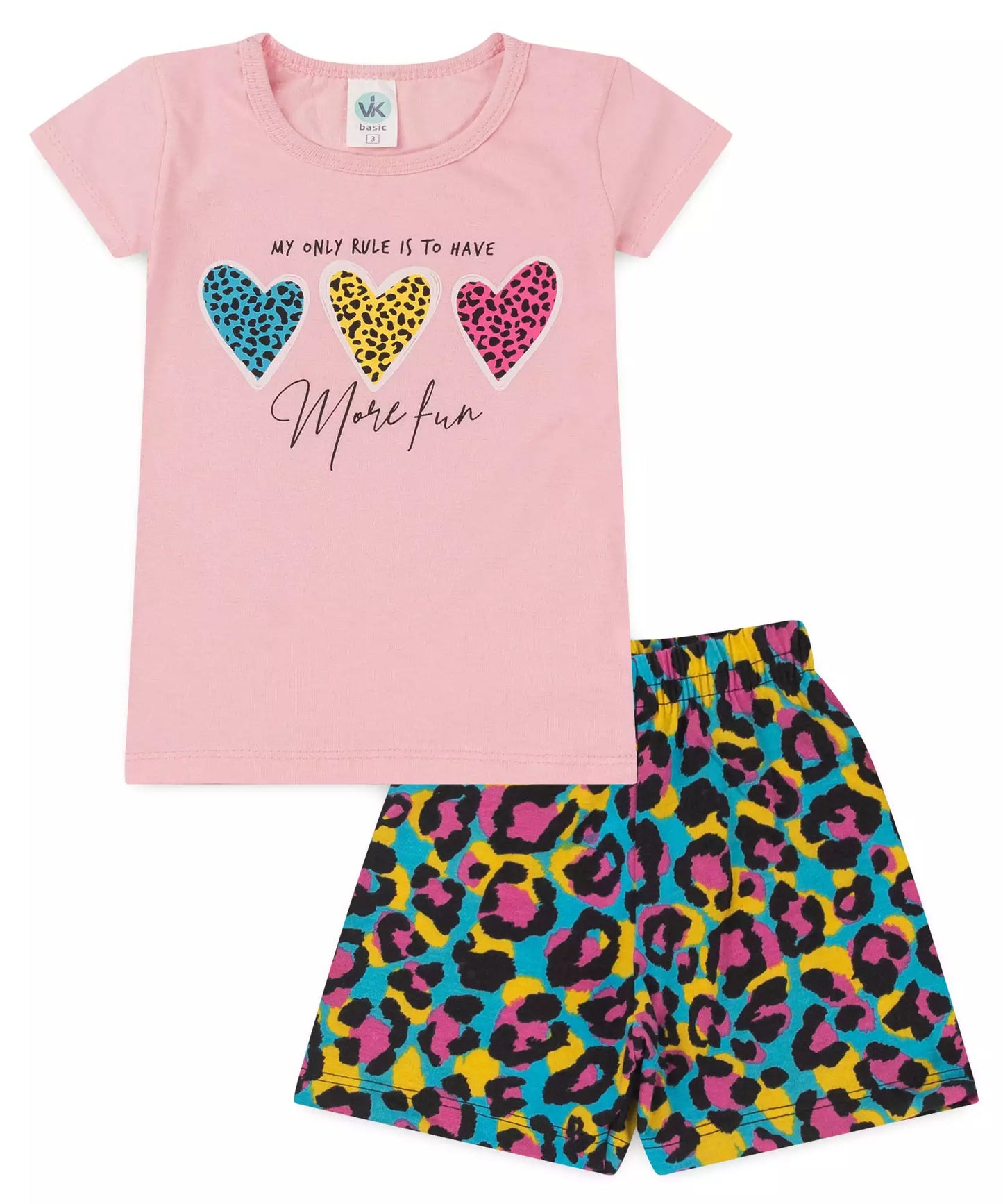 Conjunto de Verão Infantil Feminino Coração em Rosa