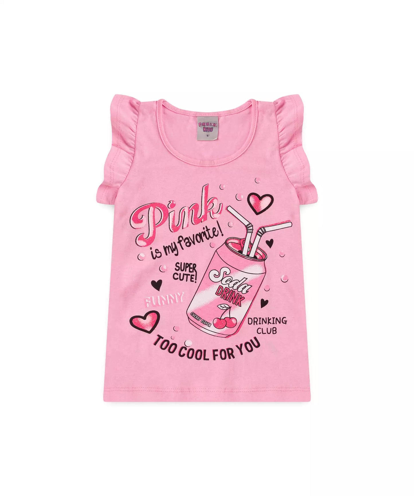 Conjunto de Verão Infantil Feminino Coração Rosa