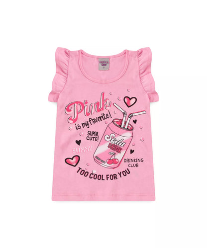 Conjunto de Verão Infantil Feminino Coração Rosa