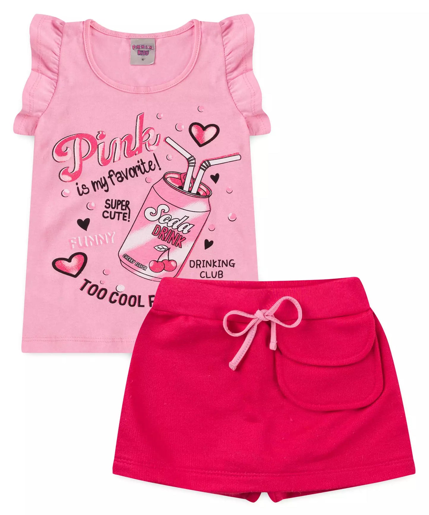 Conjunto de Verão Infantil Feminino Coração Rosa