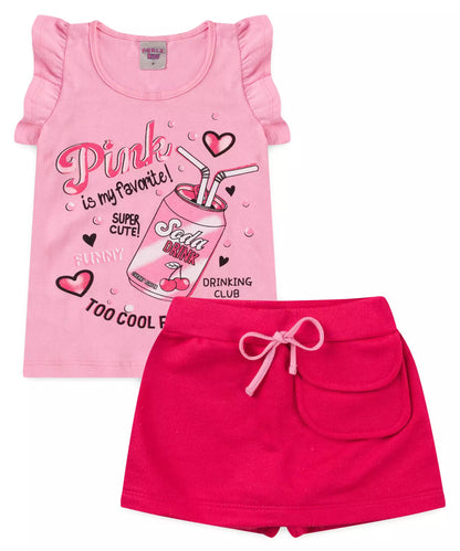 Conjunto de Verão Infantil Feminino Coração Rosa