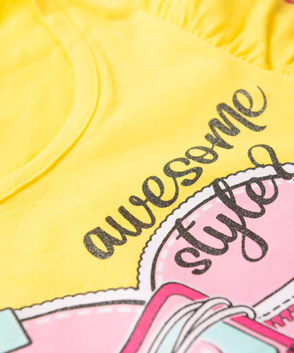 Conjunto de Verão Infantil Feminino Corações Amarelo