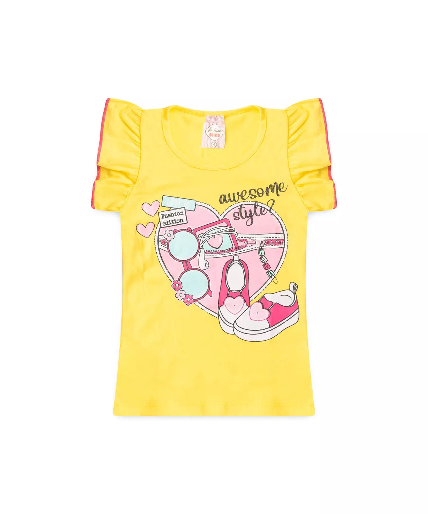 Conjunto de Verão Infantil Feminino Corações Amarelo
