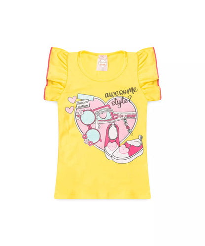 Conjunto de Verão Infantil Feminino Corações Amarelo