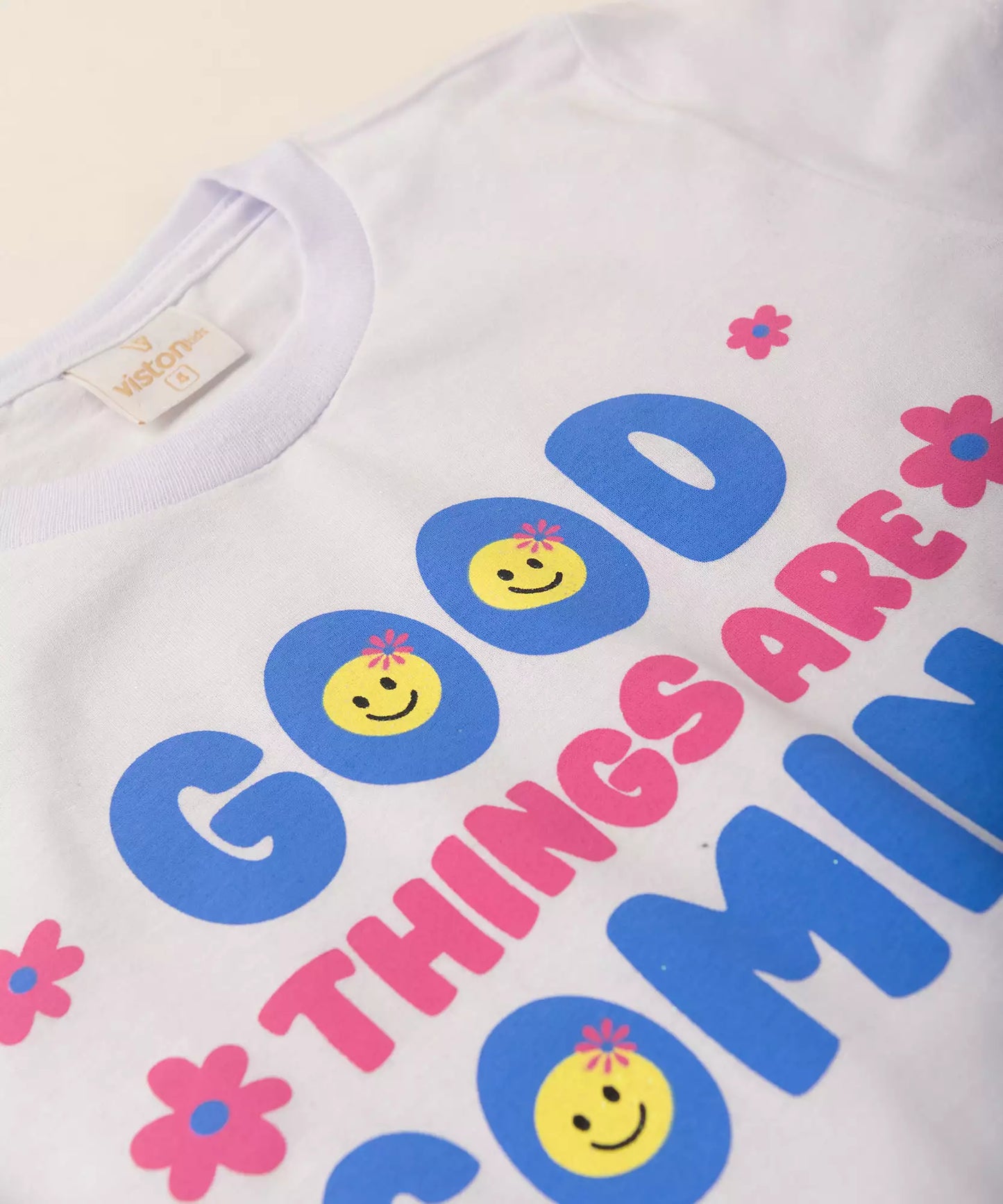 Conjunto de Verão Infantil Feminino Emojis Branco