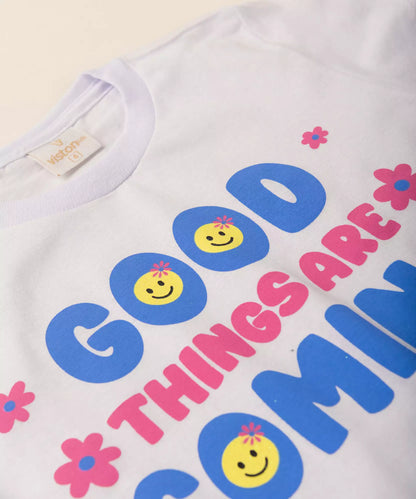 Conjunto de Verão Infantil Feminino Emojis Branco