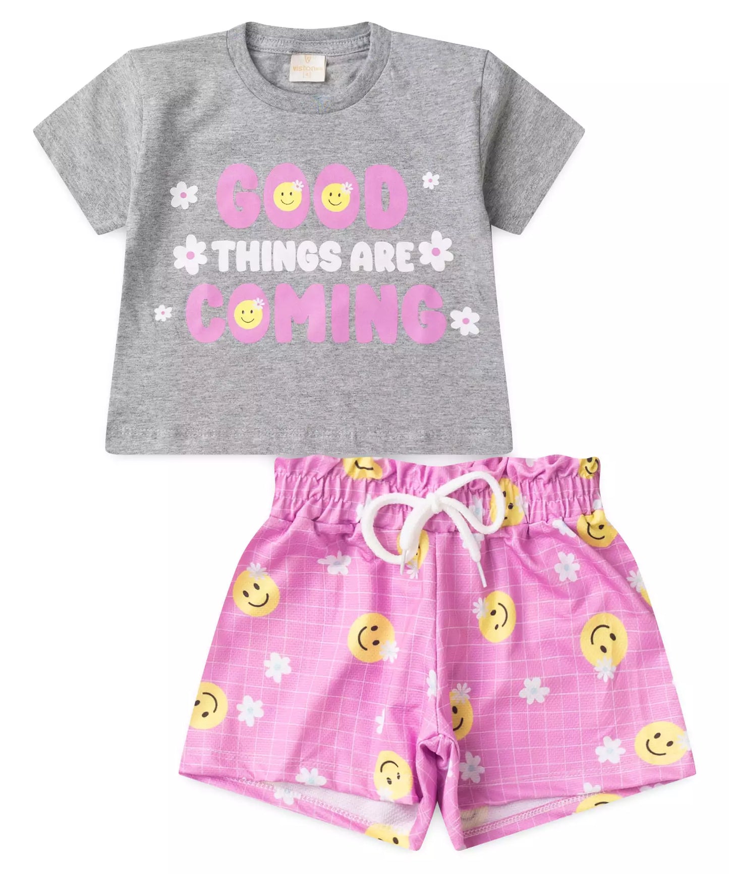 Conjunto de Verão Infantil Feminino Emojis Mescla