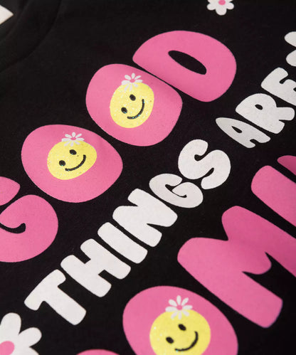 Conjunto de Verão Infantil Feminino Emojis Preto
