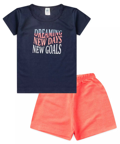 Conjunto de Verão Infantil Feminino Estampado Marinho
