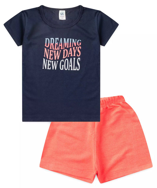 Conjunto de Verão Infantil Feminino Estampado Marinho