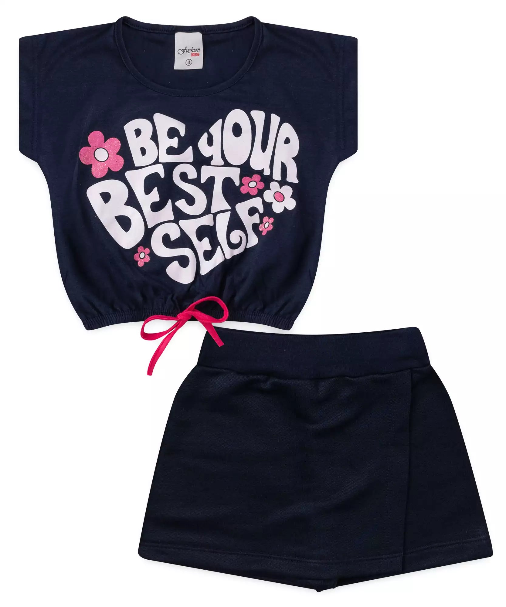 Conjunto de Verão Infantil Feminino Estampado no Marinho