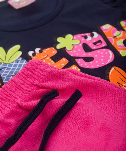 Conjunto de Verão Infantil Feminino Marinho Estampado