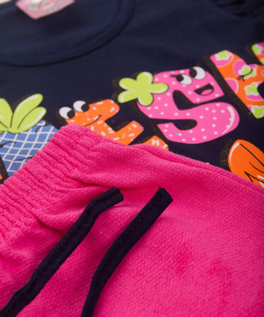 Conjunto de Verão Infantil Feminino Marinho Estampado