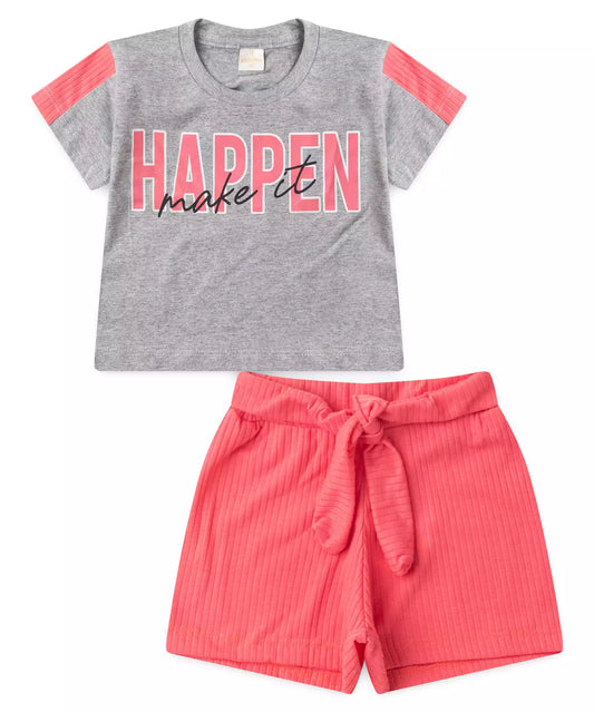 Conjunto de Verão Infantil Feminino em Estampado Mescla